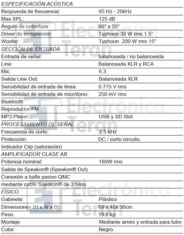 Especificaciones Bafle QMC 1800USB
